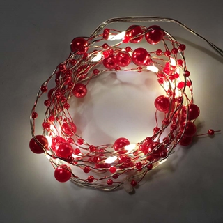 LED lyskæde med røde perler - Varmt hvidt lys